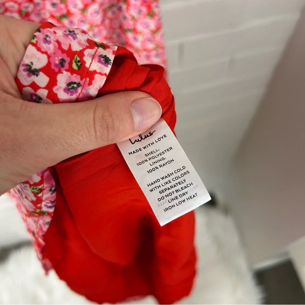 NWT Lulus Intricate Sweetness Red Floral Tie Front Sleeveless Midi Dress Size L - Picture 13 of 14